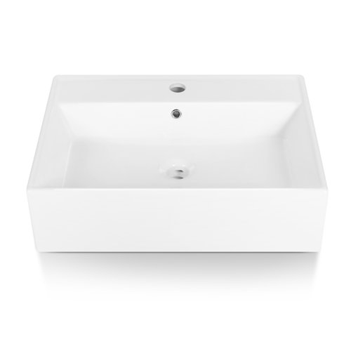 Sinber 24" x 17" x 6.3" White Rectangular Ceramic Countertop Bathroom Vanity Vessel Sink
